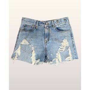 R13 Shredded Slouch Shorts 28 Tilly Light Wash Distressed Denim R13W0190-476